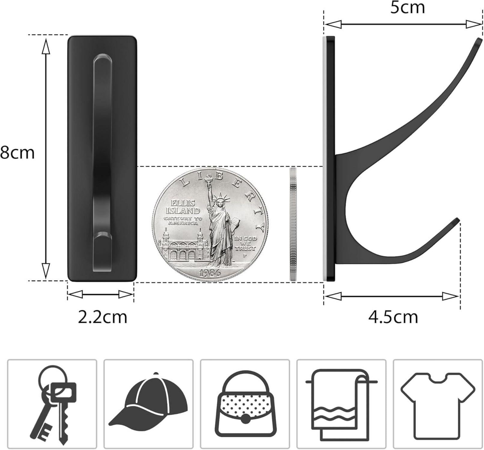 Schwarze Klebehaken Ultra Stark 4 Stk. 6kg Haltekraft Kleiderhaken Metall