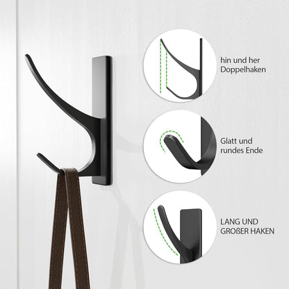 Schwarze Klebehaken Ultra Stark 6kg - 4er Set, Rostfrei Metall Wandhaken