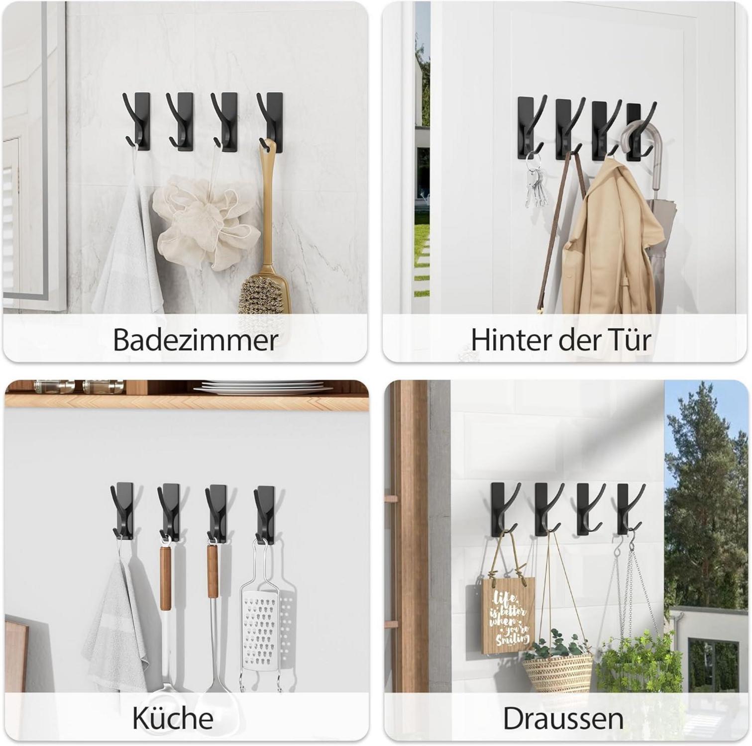 Schwarze Klebehaken Ultra Stark: Bademantelhaken 6kg - Metall