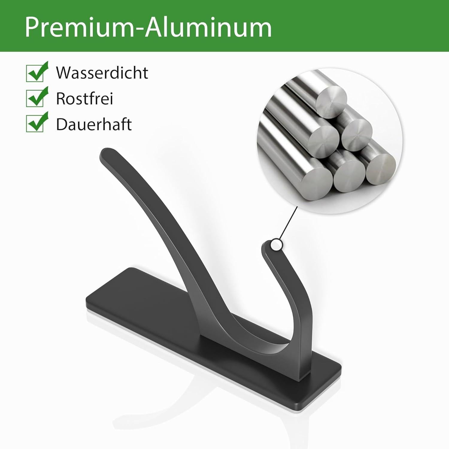 Schwarze Klebehaken Ultra Stark 6kg - 4er Set, Rostfrei Metall Wandhaken