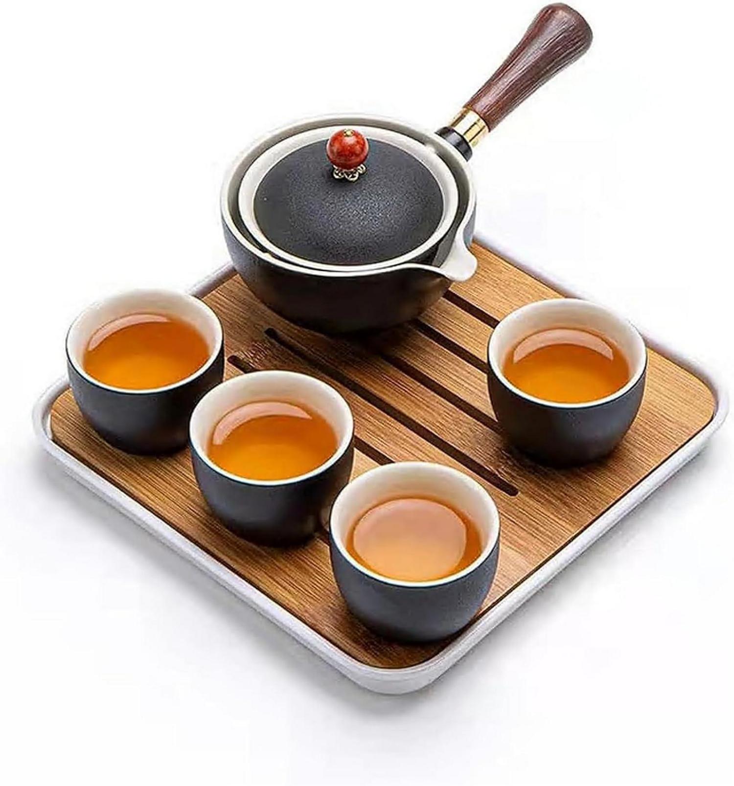 Chinesisches Kungfu Tee Set mit 360-Rotation Teekanne - Schwarz