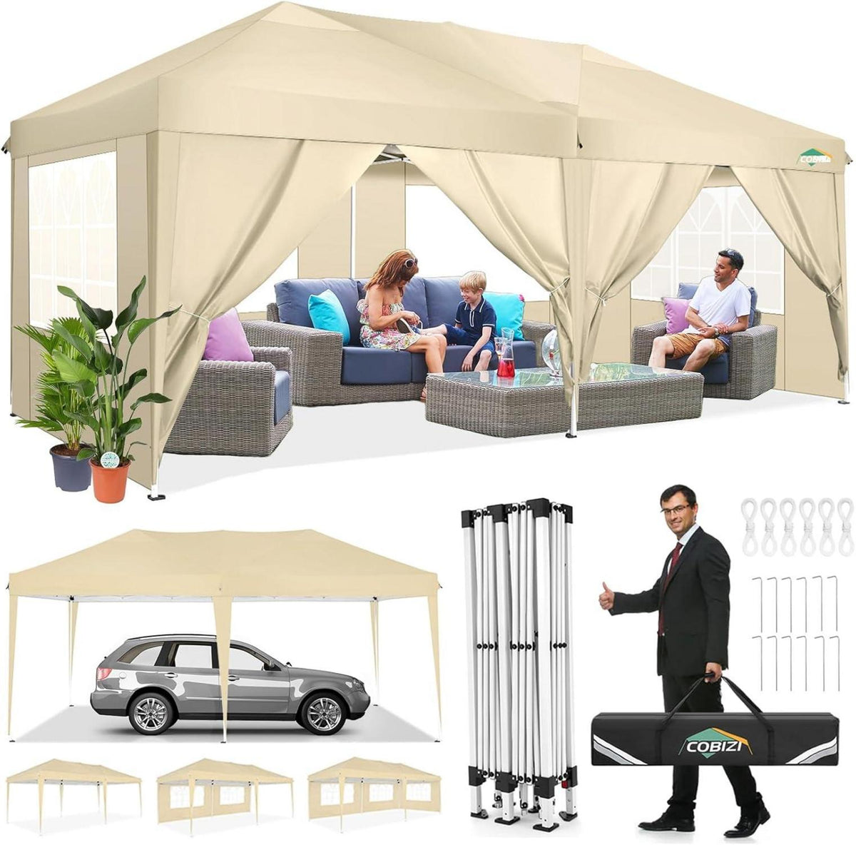 Faltpavillon 3x6 Wasserdicht Winterfest Pop Up Zelt UV-Schutz