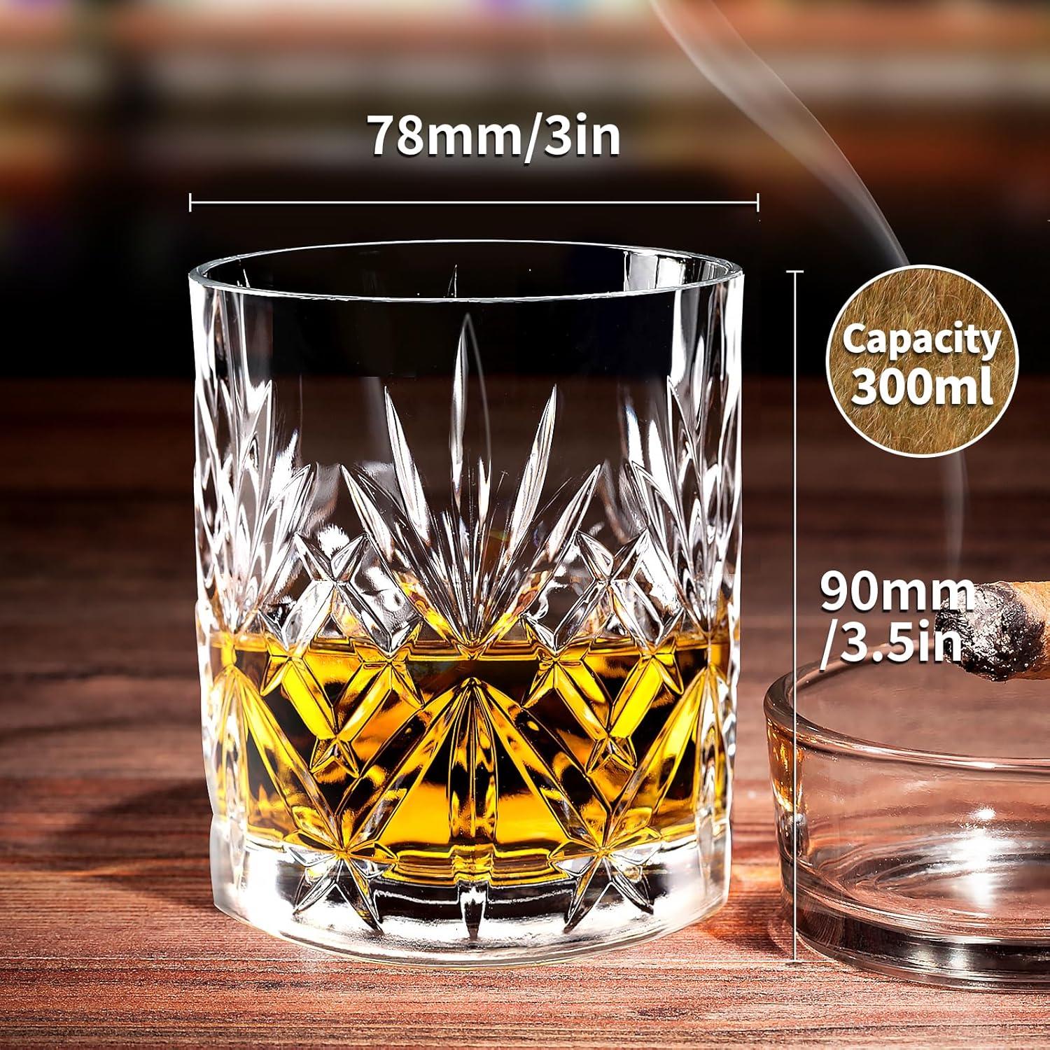 Whiskygläser 2er-Set Vintage Kristallglasbecher 300ml Bourbon Scotch Rum