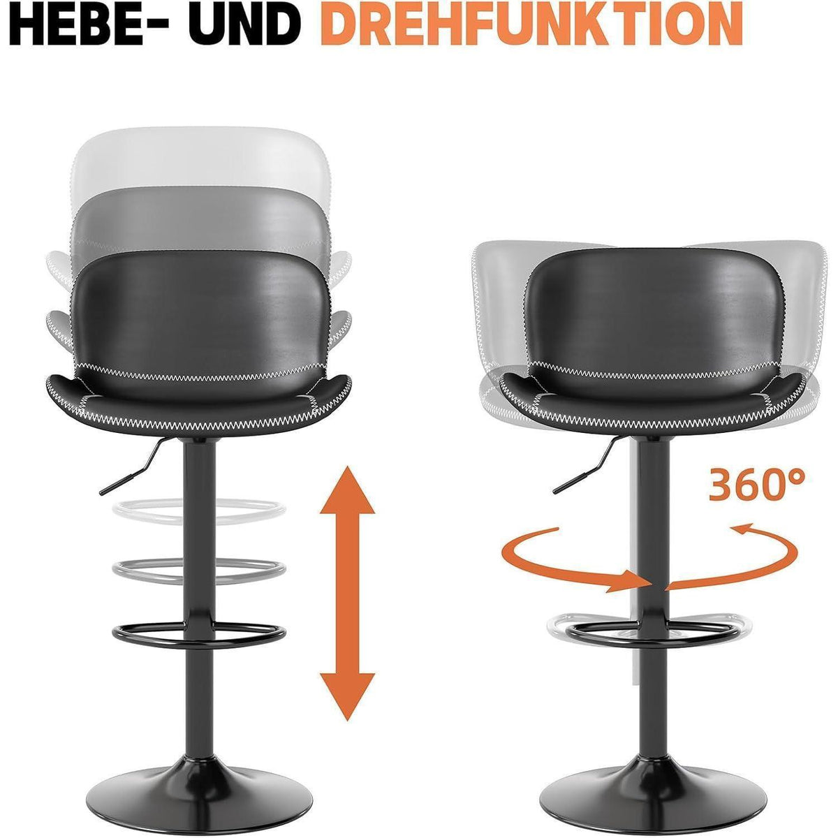 Verstellbarer Barhocker Set (2x) Schwarz in Lederoptik