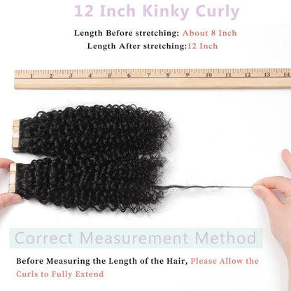 Echthaar Tape Extensions Schwarz Kinky Curly 12 Zoll