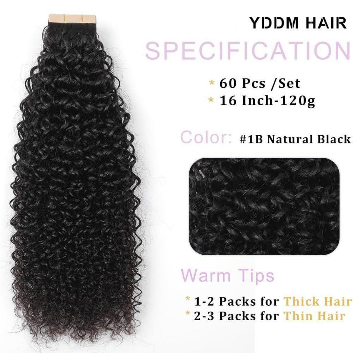 Schwarze Kinky Curly Tape Extensions Echthaar 16 Zoll