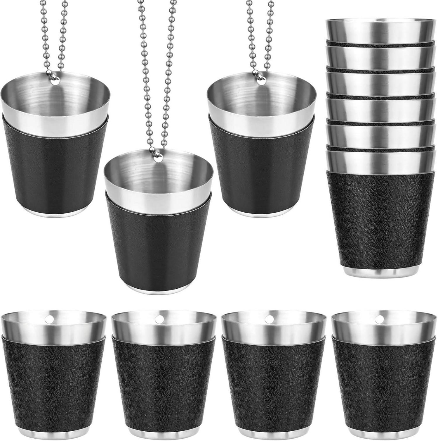 12er Set 30ml Schnapsgläser Edelstahl Schwarz für Partys