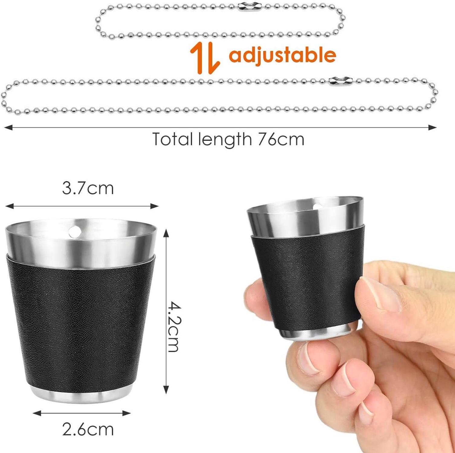 12er Set 30ml Edelstahl Schnapsgläser Schwarz mit Kette