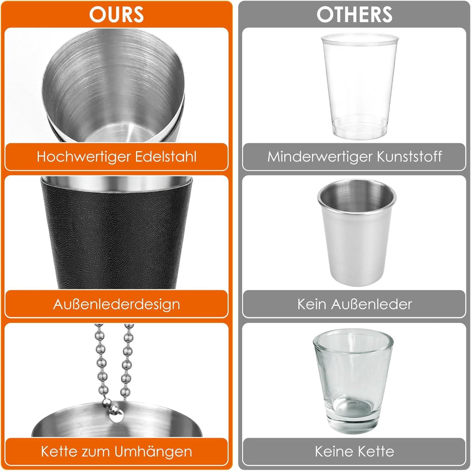 12er Set 30ml Schnapsgläser Edelstahl Schwarz Schnapsglas Kette