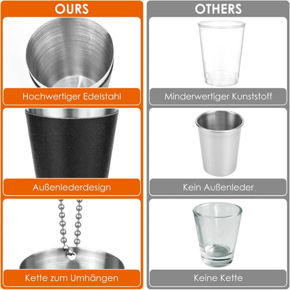 12er Set 30ml Schnapsgläser Edelstahl Schwarz Schnapsglas Kette