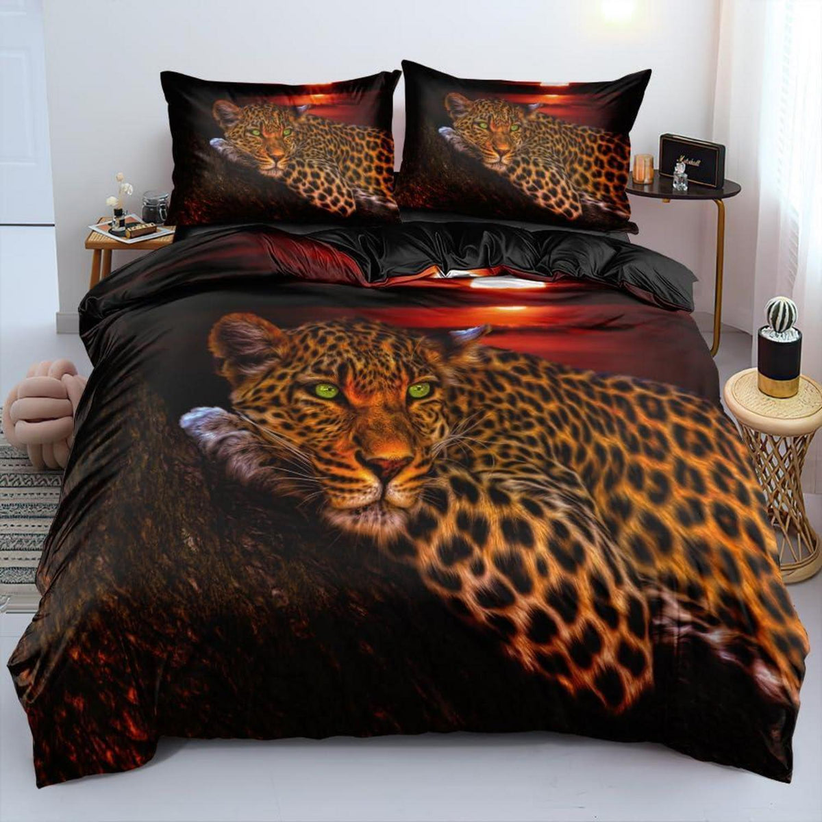 Leoparden Bettwäsche 135x200 - 4tlg. 3D Effekt Bettwäsche Set