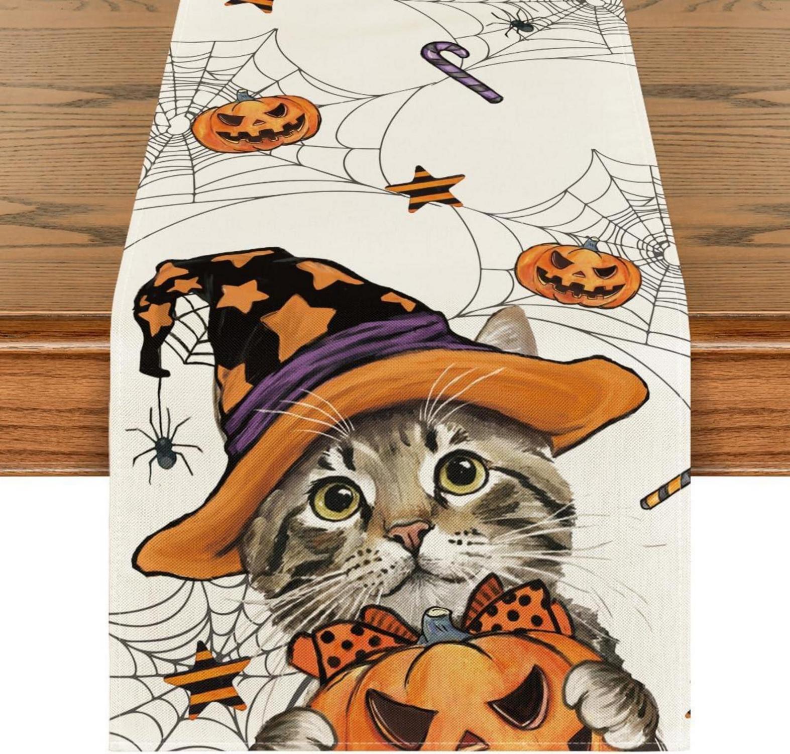 Artoid Halloween Katze Tischläufer 40x100cm für Herbstdekoration