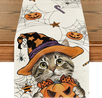 Artoid Halloween Katze Tischläufer 40x100cm für Herbstdekoration