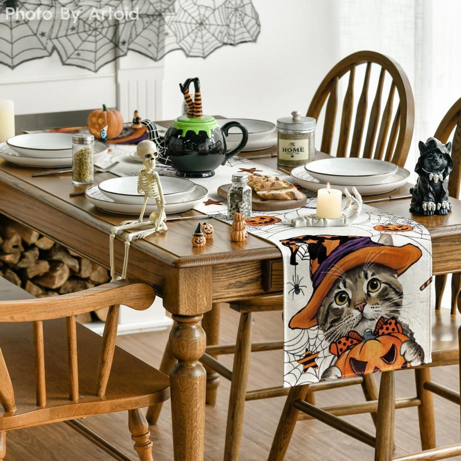 Artoid Mode Halloween Katze Jack-o-Laterne Tischläufer 40x140 cm