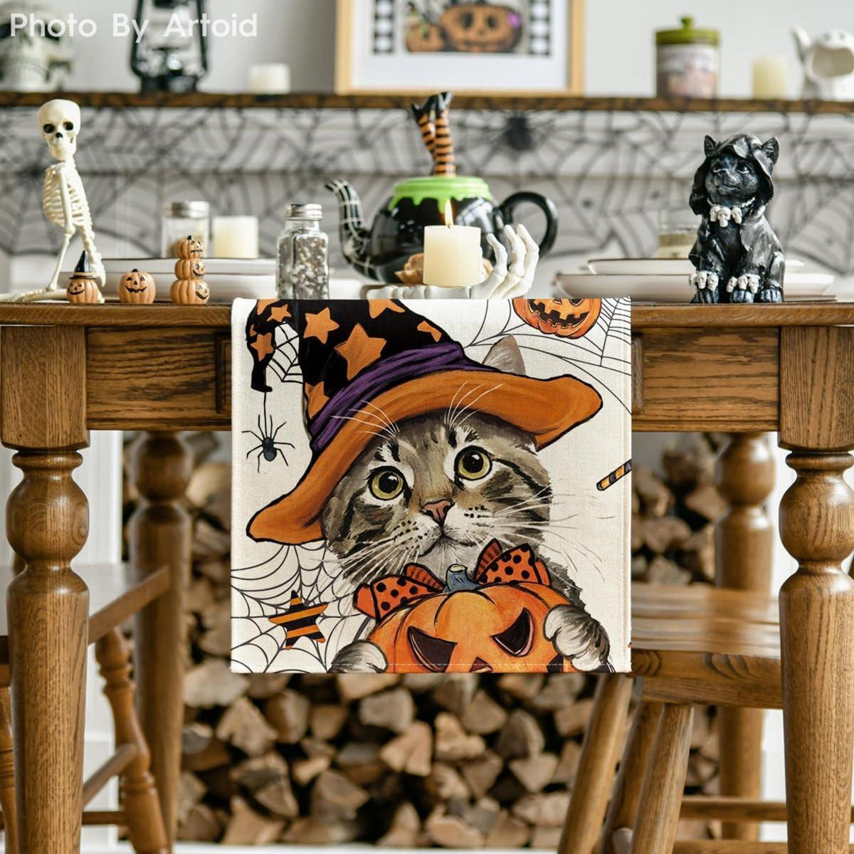 Artoid Mode Halloween Katze Tischläufer 40x180 cm Herbst