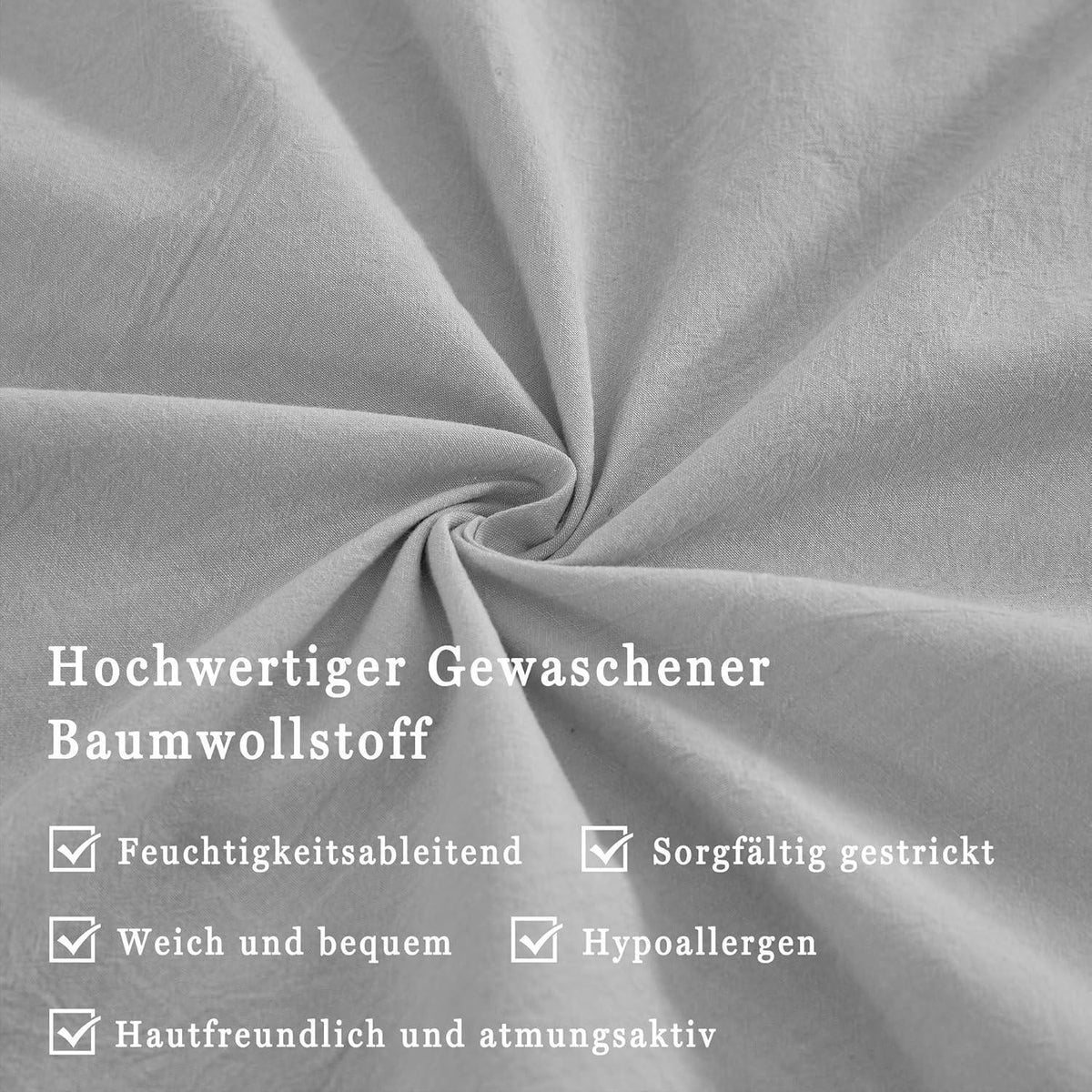 2er Set Kissenbezüge 50x70 cm, Gewaschene Baumwolle Hellgrau
