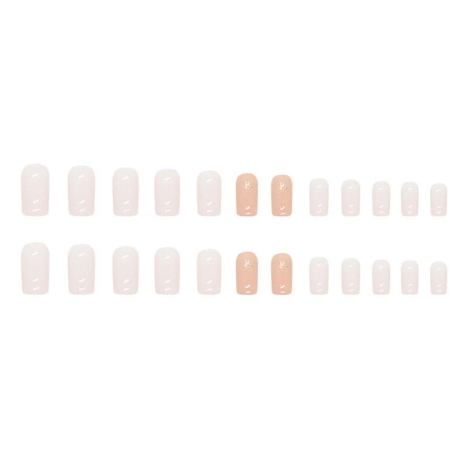 24 Stück Milchig Eckig Nägel mit Glitter, Weiß Press on Nails, Kunstnägel für Nails Art