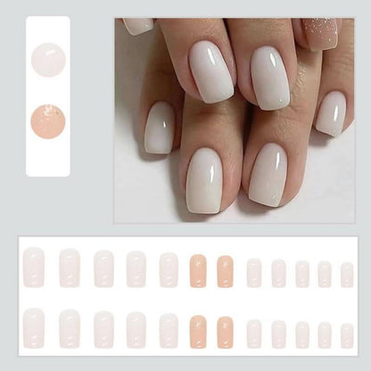 24 Stück Milchig Glitter Eckig Nägel Aufkleben Weiß Künstliche Kurze Nails