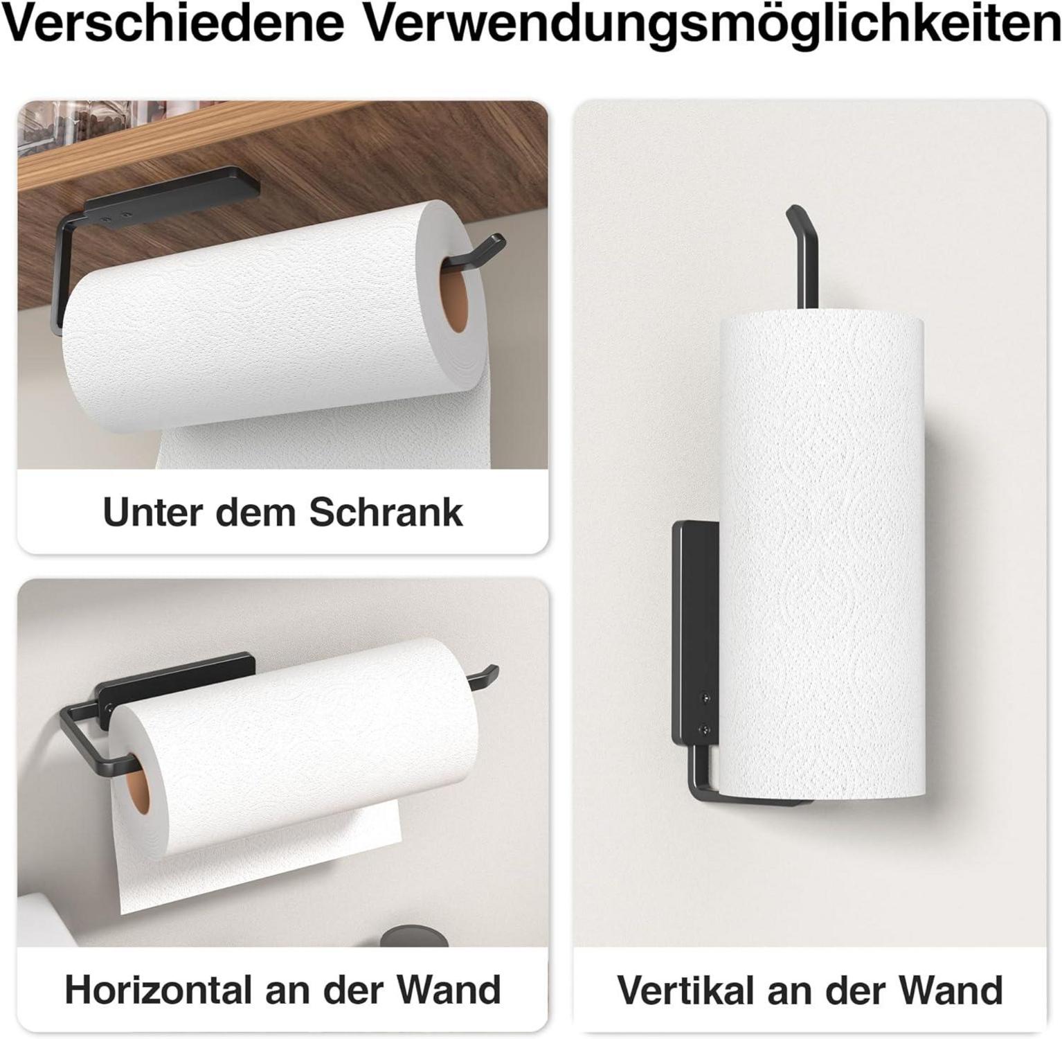 Niffgaff Küchenrollenhalter Selbstklebend Aluminium 31 cm Schwarz