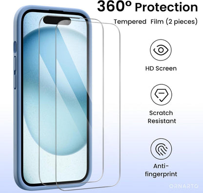 ORNARTO iPhone 15 Hülle mit Kameraschutz flüssiges Silikon 6.1 Zoll Blau