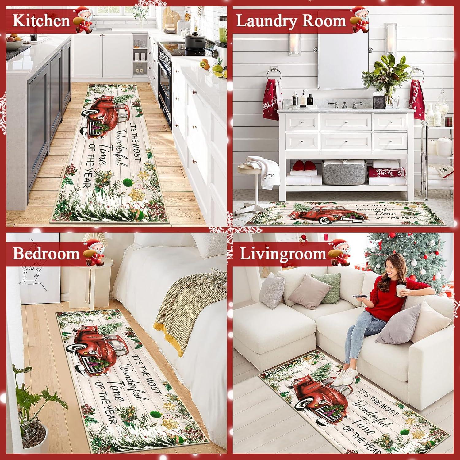 Weihnachts Teppich Läufer 60x180 cm waschbar rutschfeste Türmatte