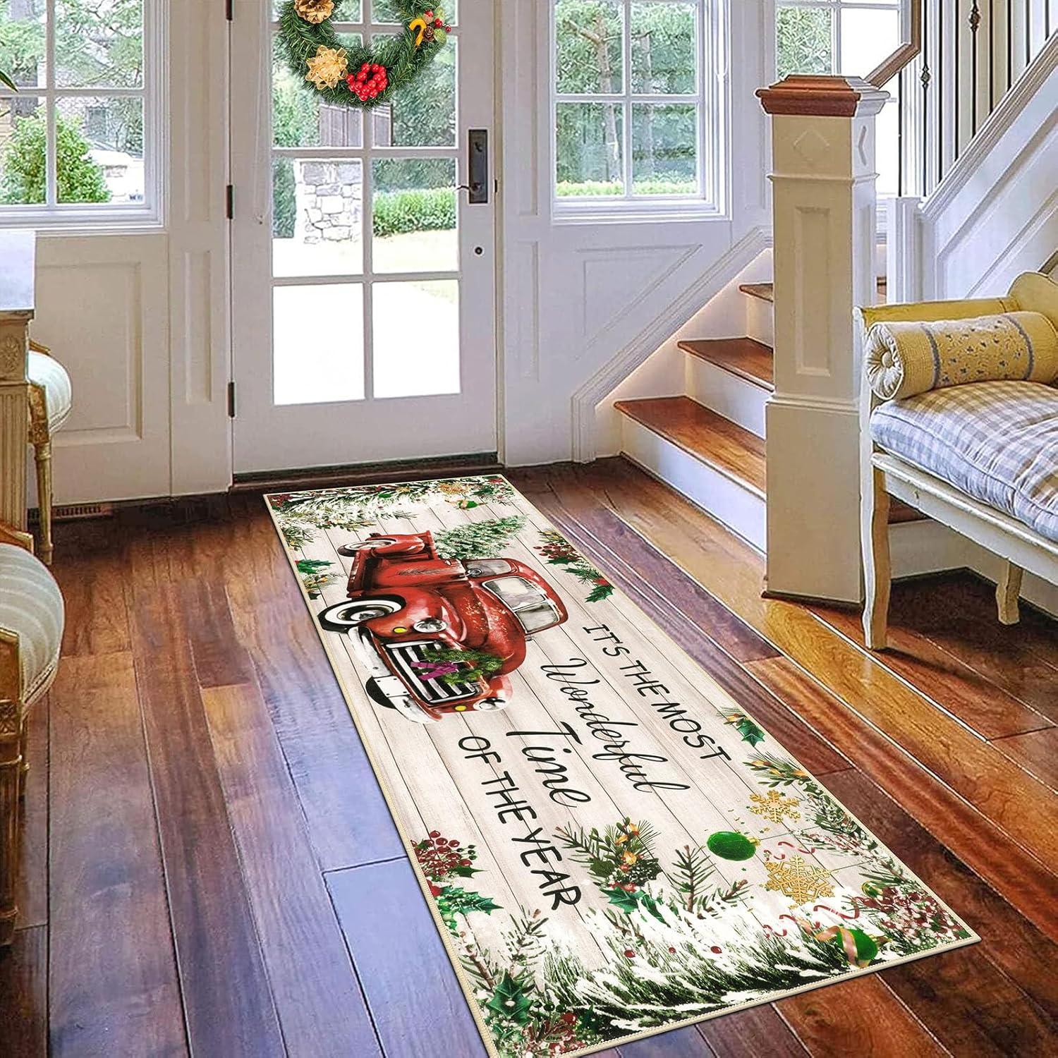 Weihnachten Teppich Läufer, Verdickt rutschfeste Türmatte 60 x 180 cm
