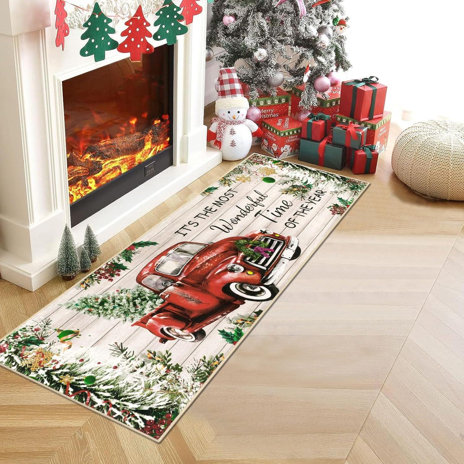 Weihnachts Teppich Läufer 60x180 cm waschbar rutschfeste Türmatte