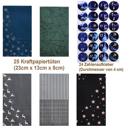 Adventskalender zum Befüllen 24 Weihnachtsmotiv