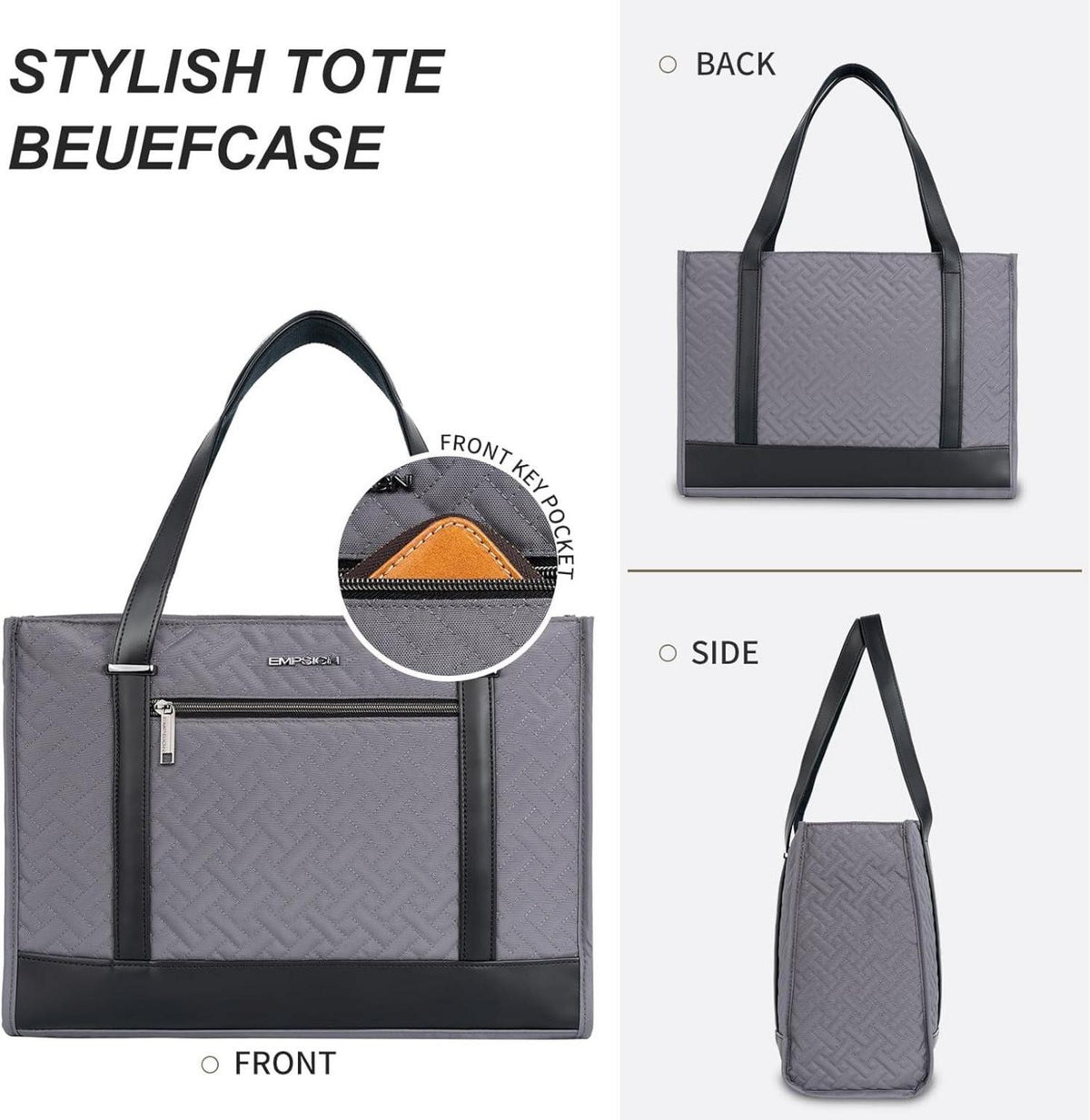 15,6 Zoll Laptop Handtasche Damen Grau Aktentasche Leicht Tote Bag