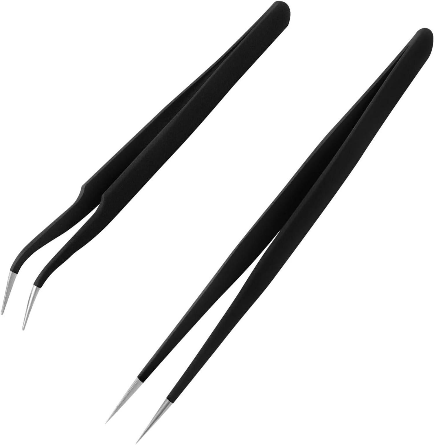Professionelle Wimpernpinzette Set, Edelstahl, Gebogen & Gerade