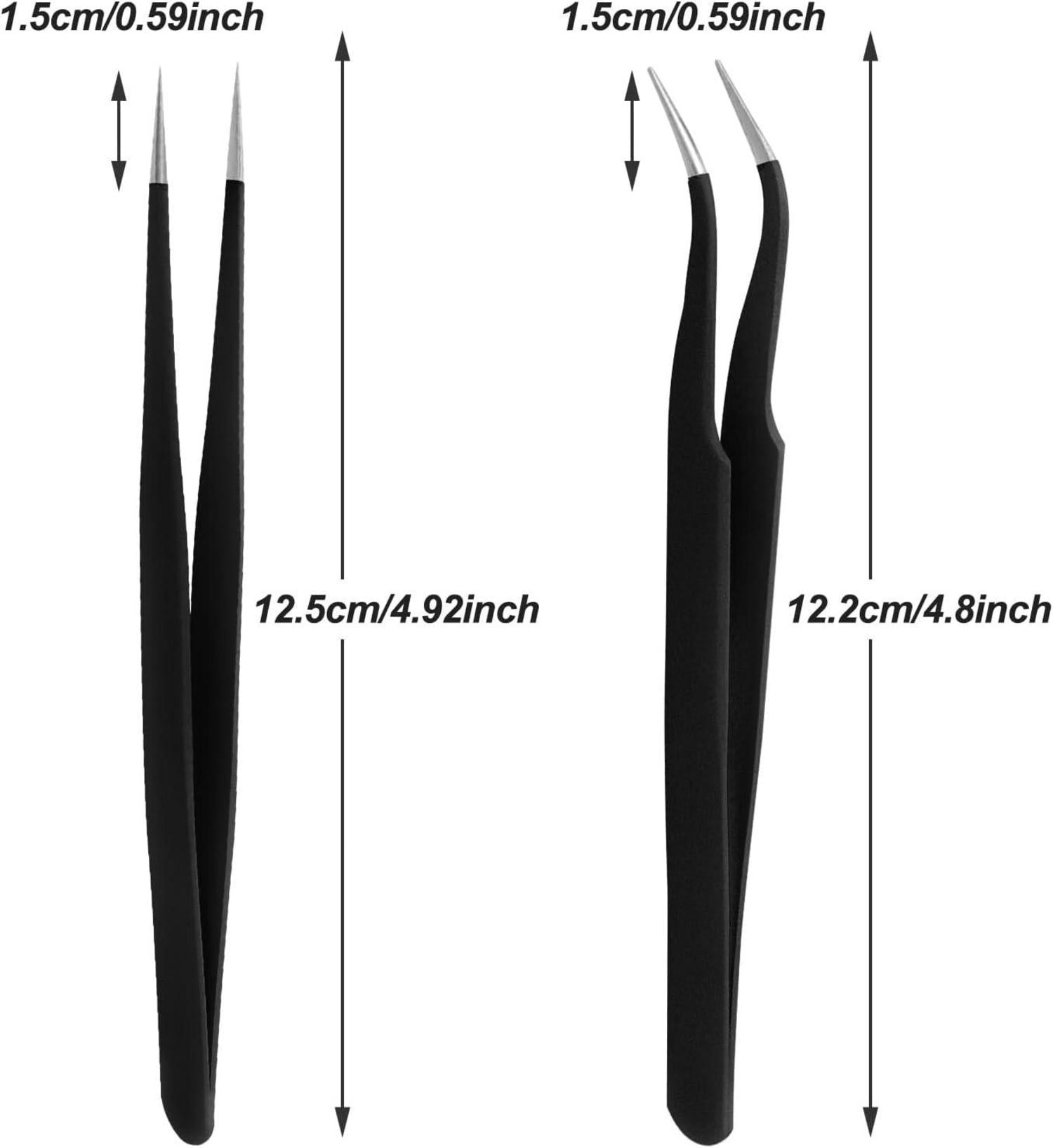 2er Set Wimpernpinzette Edelstahl Gerade Gebogen Schwarz
