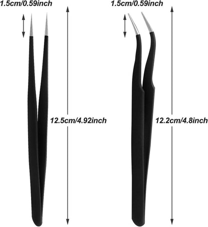 2er Set Wimpernpinzette Edelstahl Gerade Gebogen Schwarz