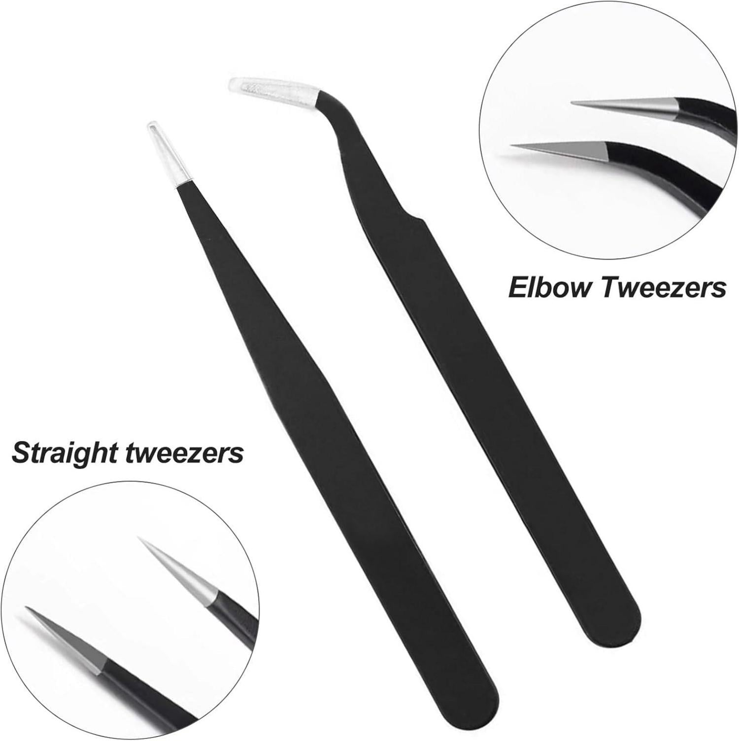 Professionelle Wimpernpinzette Set, Edelstahl, Gebogen & Gerade