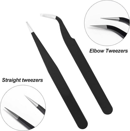 Professionelle Wimpernpinzette Set, Edelstahl, Gebogen & Gerade