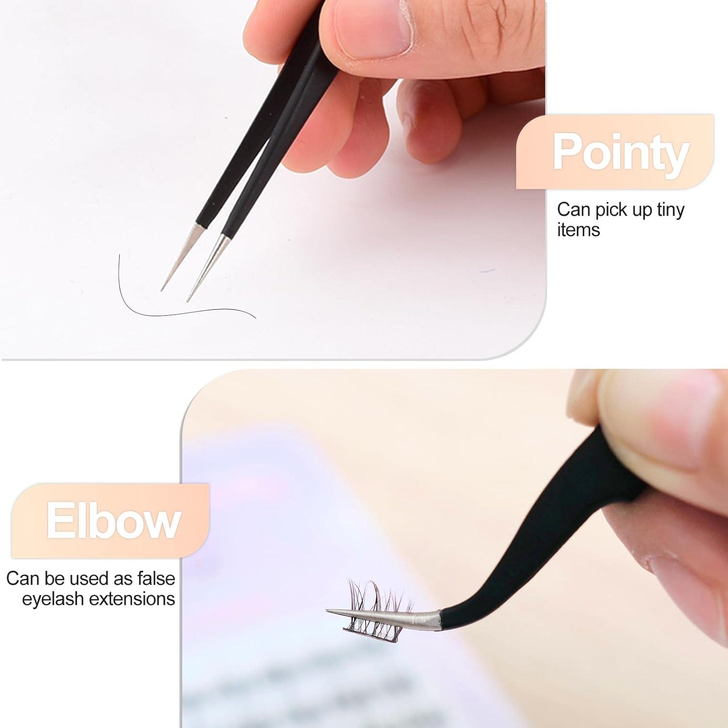 Professionelle Edelstahl Wimpernpinzette Set für Wimpernverlängerung, 2 Stück, Schwarz