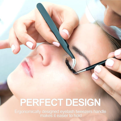Professionelle Wimpern Pinzetten Set Edelstahl 2 Stück Schwarz
