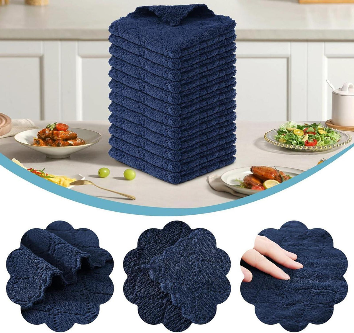 Mikrofasertücher 12er Pack 25x50 cm Marine Blau waschbar fusselfrei