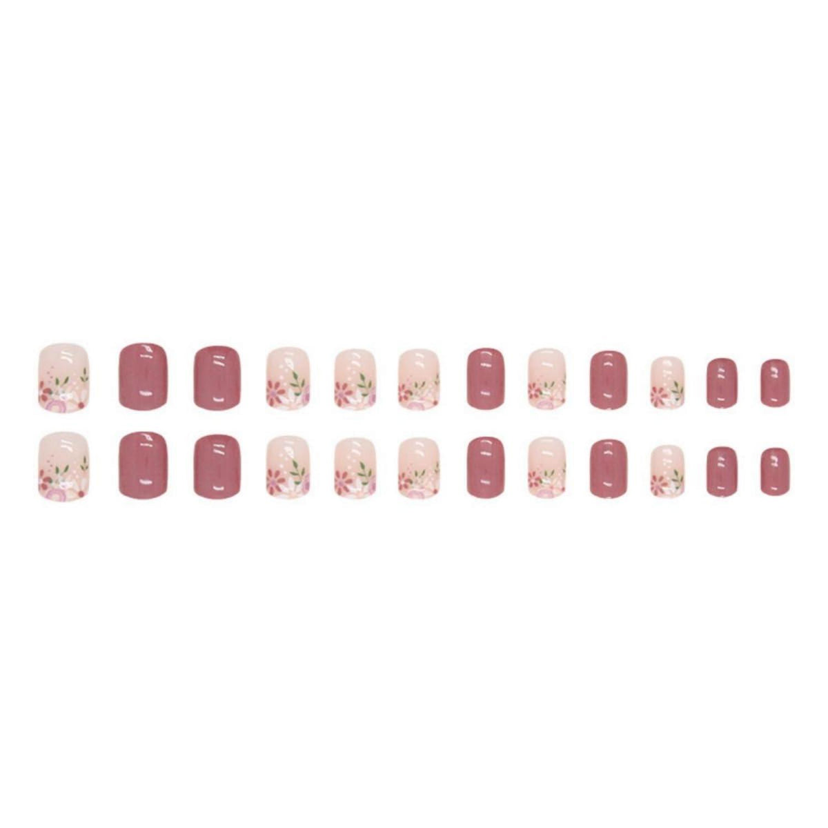 24 Stück Lila Eckige Kunstnägel Press on Nails Blumenmuster, Künstliche Fingernägel für Frauen