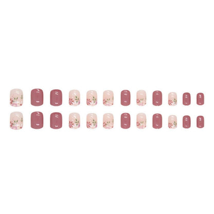 24 Stück Lila Eckige Kunstnägel Press on Nails Blumenmuster, Künstliche Fingernägel für Frauen