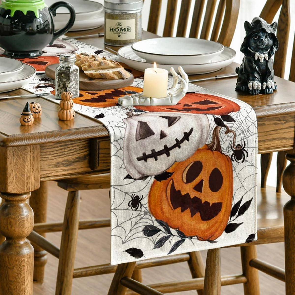 Artoid Mode Halloween Tischläufer Kürbisse Spinnennetz Jack-o-Laterne 40x180 cm