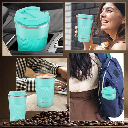 KETIEE Thermobecher to go 380ml Doppelwandig Isolierbecher T-Blau A09