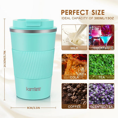 Kaffeebecher to go 380ml T-Blau Thermobecher Doppelwandig