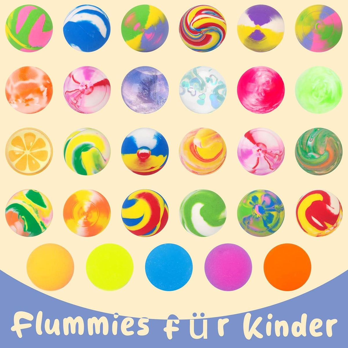 50er Pack Flummis 25 mm Hüpfbälle bunt gemustert