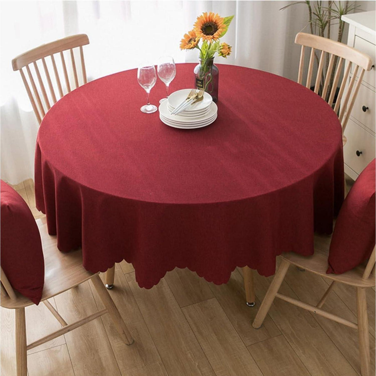 Runde Baumwoll-Leinen Tischdecke 280cm – Schmutzabweisend & Wasserfest