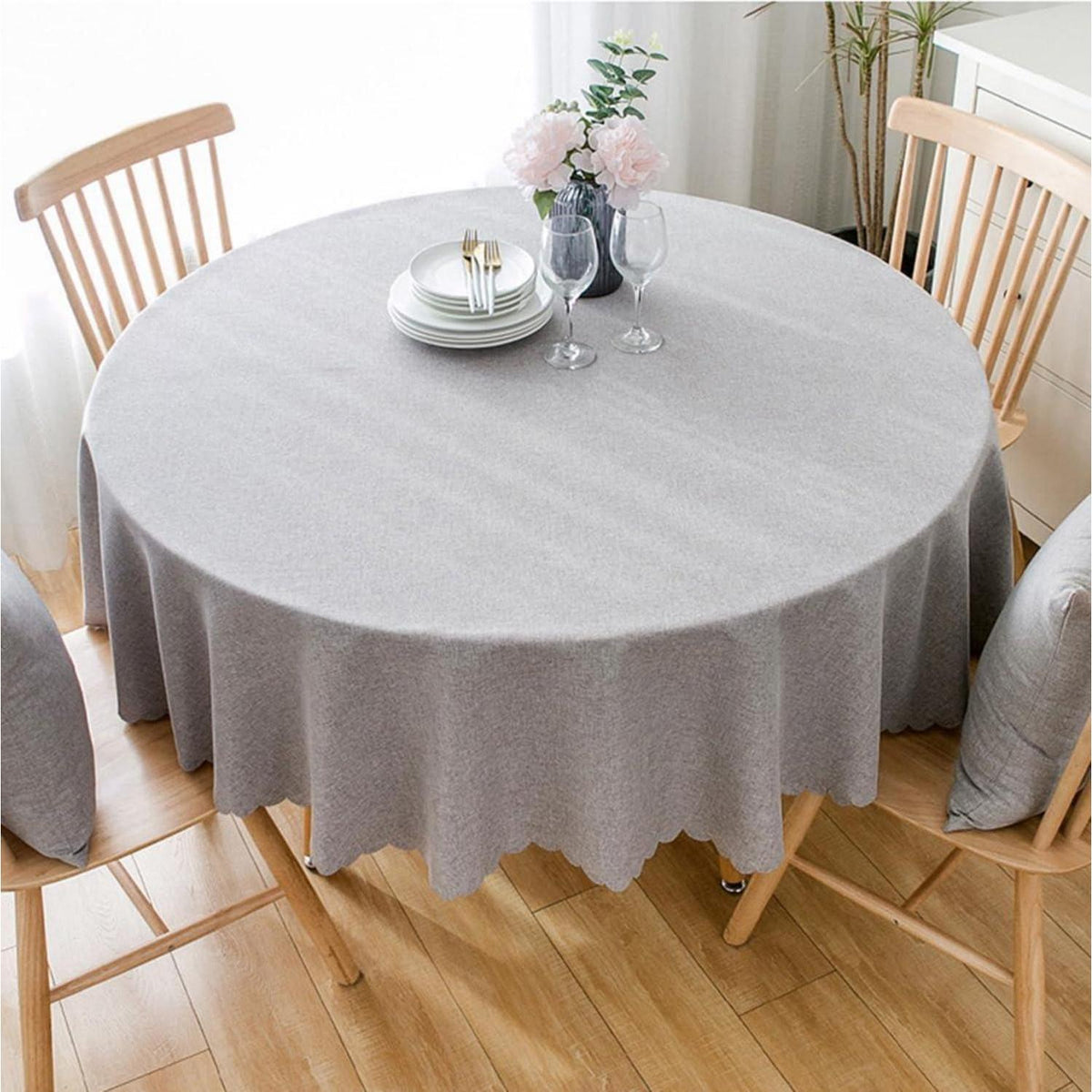 Runde Baumwoll-Leinen Tischdecke wasserabweisend 240 cm Hellgrau