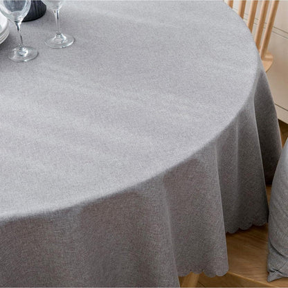 Runde Baumwoll-Leinen Tischdecke wasserabweisend 240 cm Hellgrau