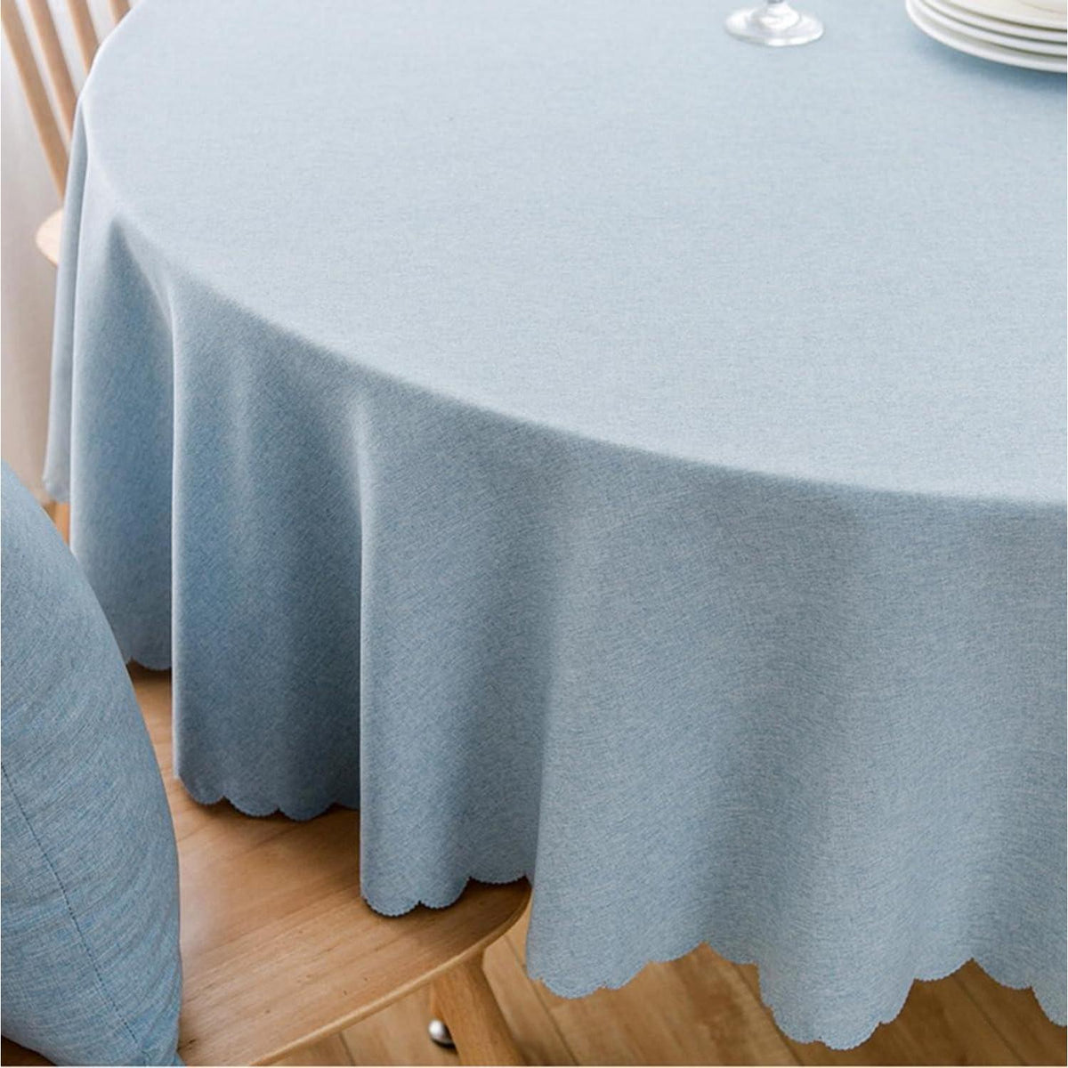 Runde Baumwoll-Leinen Tischdecke wasserabweisend 240 cm Hellblau