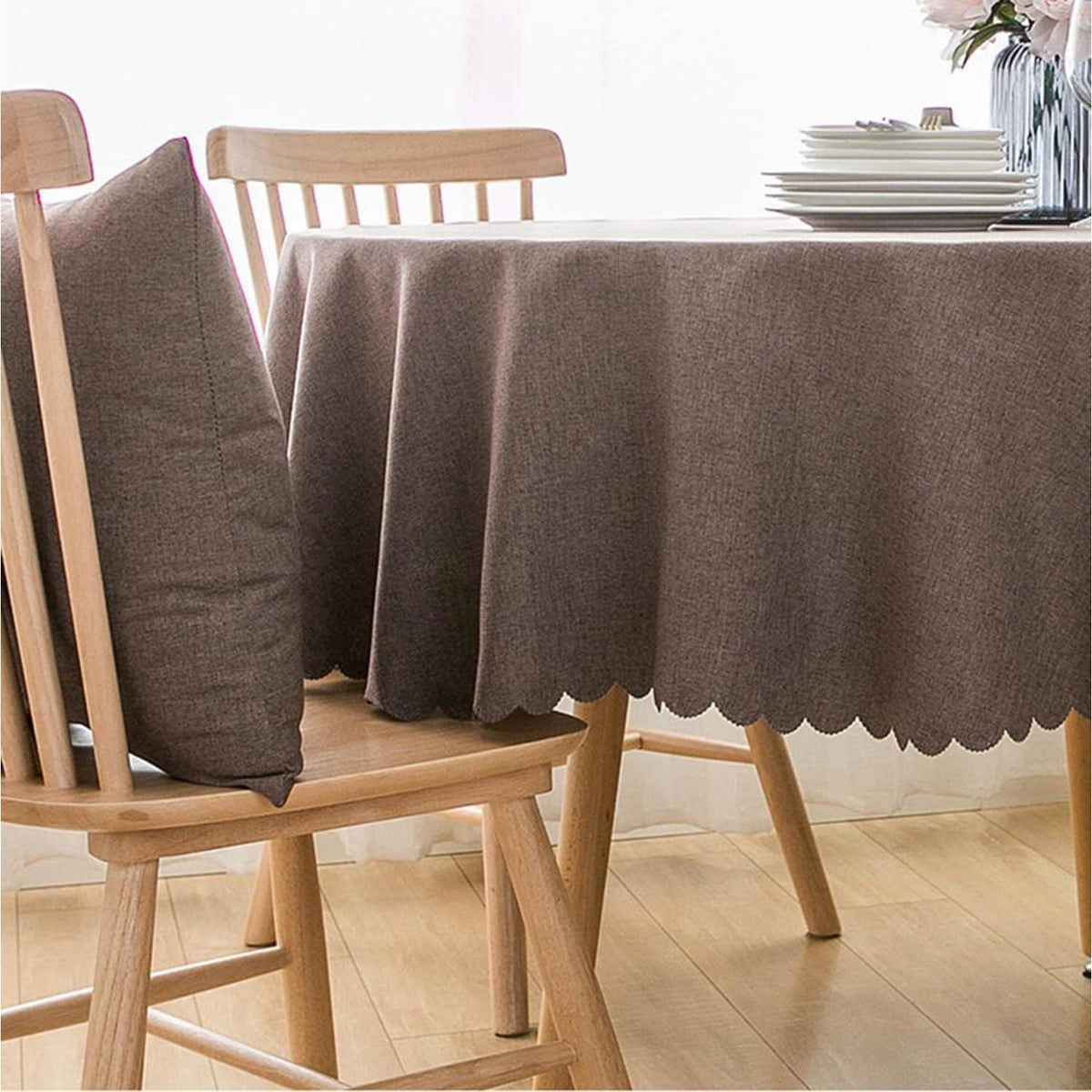 Runde Baumwoll-Leinen Tischdecke schmutzabweisend 240cm Dunkelbraun