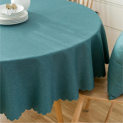 Runde Baumwoll-Leinen Tischdecke pfauenblau, 260 cm – Schmutzabweisend