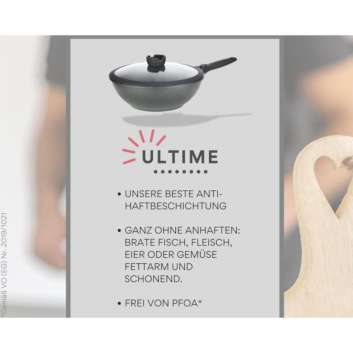 Wok Pfanne 30cm mit Deckel, abnehmbarer Griff, Induktion